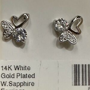 💜💜LAB CREATED WHITE SAPPHIRE HEART EARRINGS 14K WHITE GOLD PLATED NEW❤️
